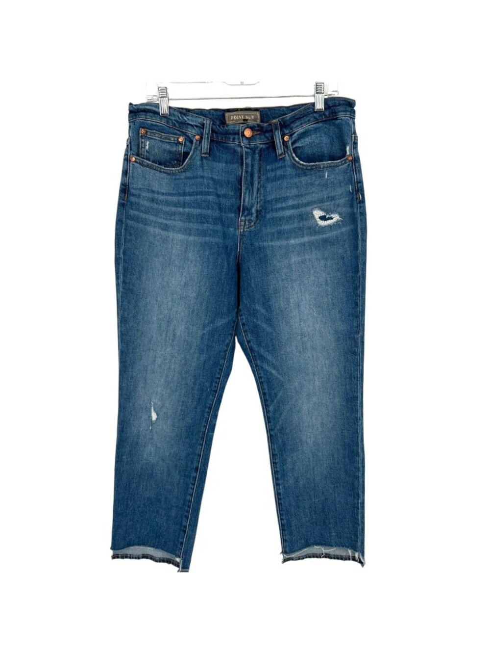 Point Sur Cropped Distressed High Rise Denim Jeans Size 30 Boho Effortless